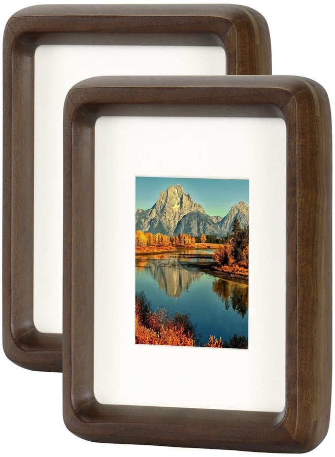 HELPLEX 4x4 Matted to 3x3 Square Picture Frame Set of 2 - Natural Walnut Wood with HD Tempered Glass, Convertible Design for Wall or Tabletop Display - Art Gallery & Luxury Home Office Decor - Image 1